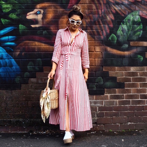 zara red striped dress